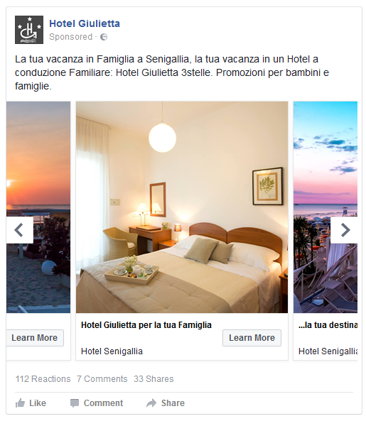 Annuncio sponsorizzato progettato per Hotel Giulietta
